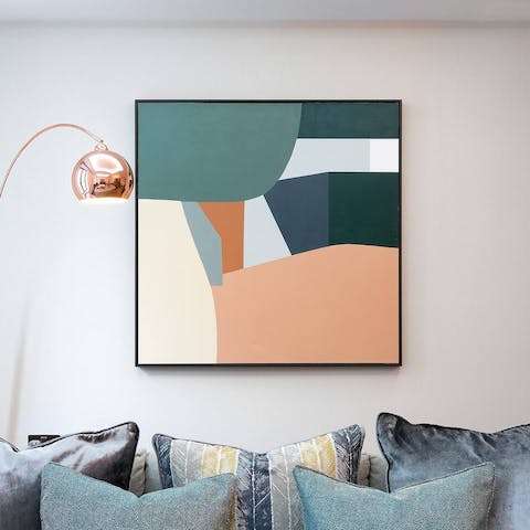 Admire the apartment's modern art