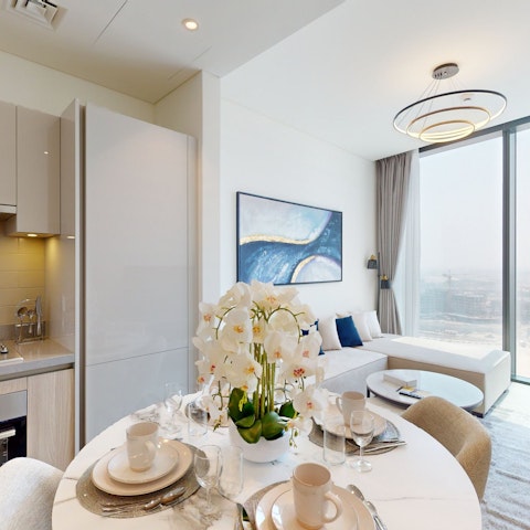 Enjoy an Arabic coffee at the dining table