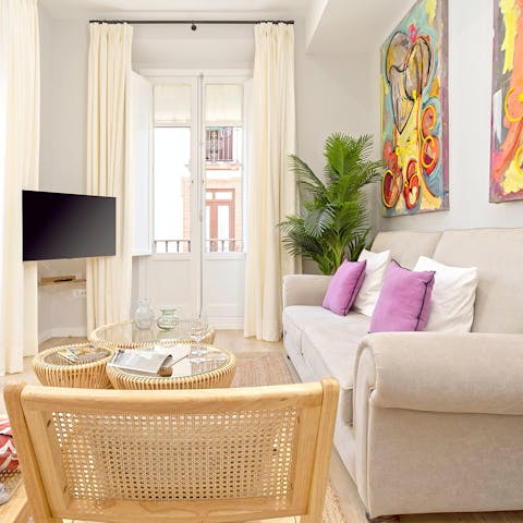 Relax in the bright living area after a busy day of exploring