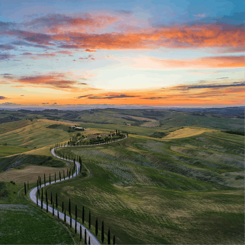 Drive twenty-one minutes through the countryside to San Gimignano