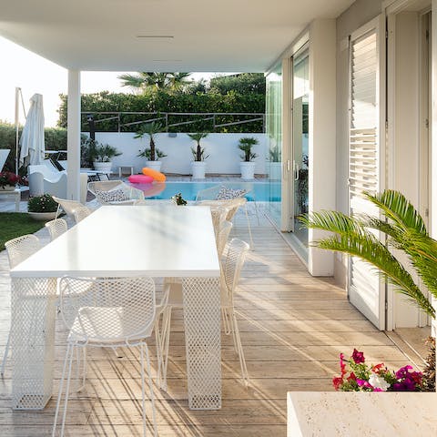 Share intimate meals in the outdoor dining room