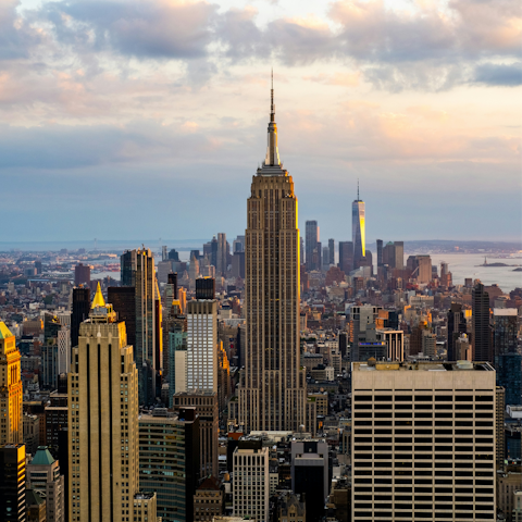 Head to the iconic Empire State Building, twelve minutes away by subway