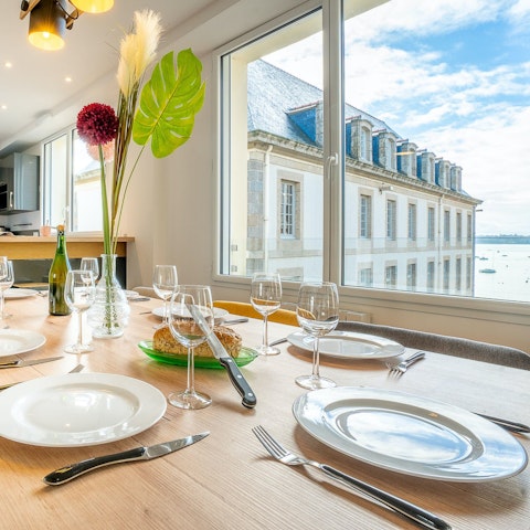 Soak in the coastal views from the dining table