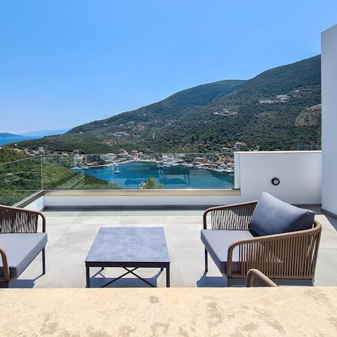 Take in the stunning views over Sivota Bay over your morning coffee