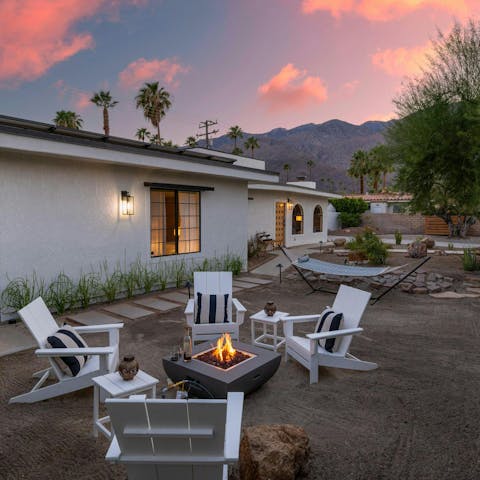 Light the fire pit and watch the beautiful desert sunset