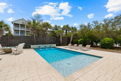 Cool off with a swim in the secluded backyard
