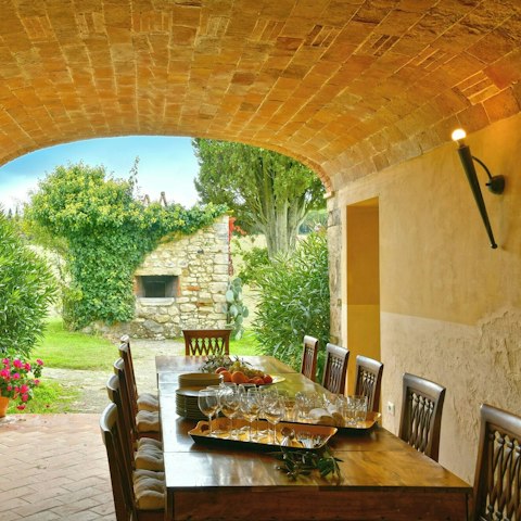 Enjoy a leisurely meal in the atmospheric loggia