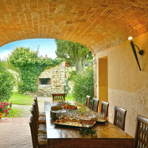 Enjoy a leisurely meal in the atmospheric loggia