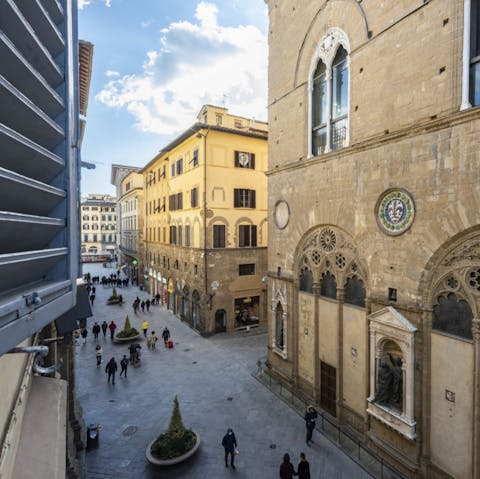 Open the living room window to see the barn-turned-church, Orsanmichele