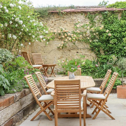 Dine outside in the beautiful cottage garden