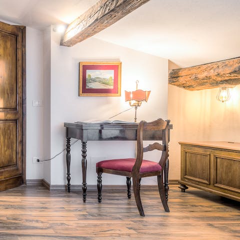 Catch up on work at the mezzanine bedroom's desk