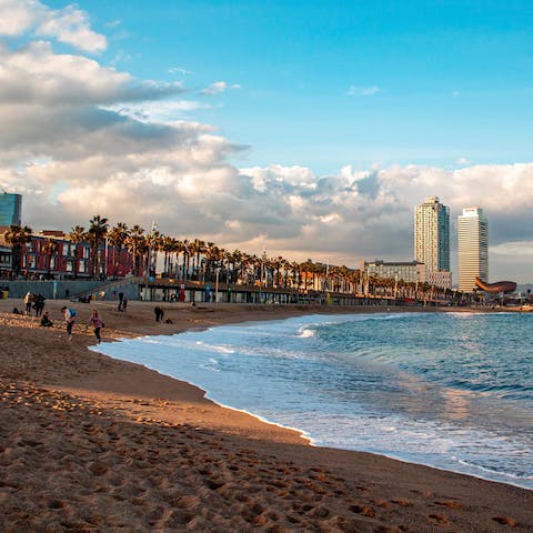 Spend a day at the beach – Platja de la Nova Mar Bella is a twenty-two-minute walk away