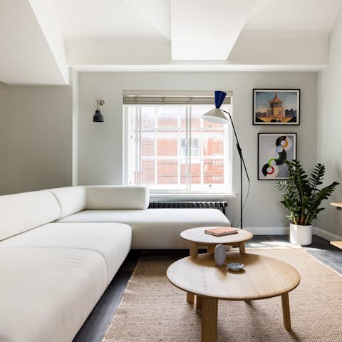 Sprawl out on the L-shaped sofa and give your tired feet a rest