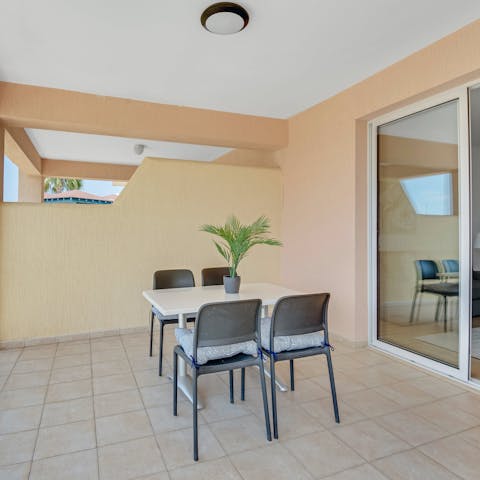 Sit down to a traditional Cypriot breakfast on the balcony