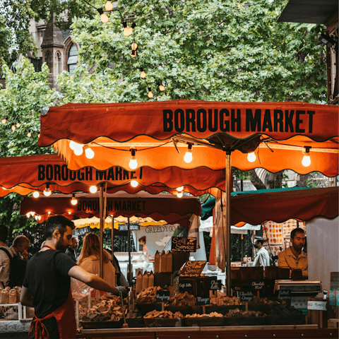 Grab a bite at Borough Market, ten minutes away