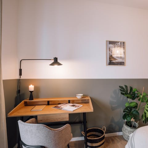 Get some work done at the desk in the bedroom