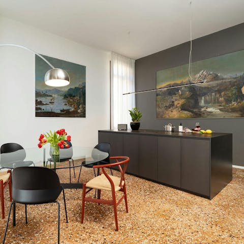 Admire the early 20th-century frescoes in the dining room