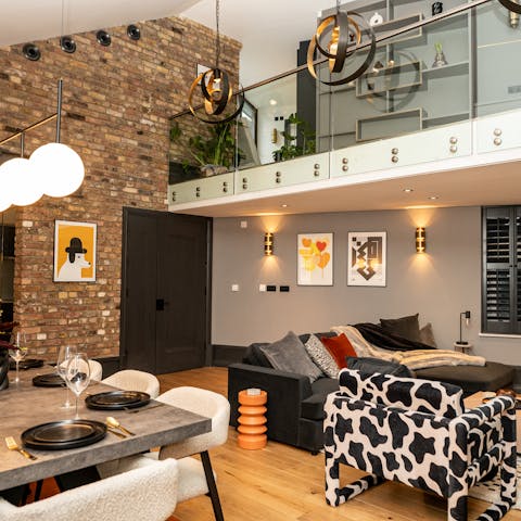 Relax in the striking open-plan living space