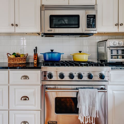 Cook up a hearty meal in the well-equipped kitchen
