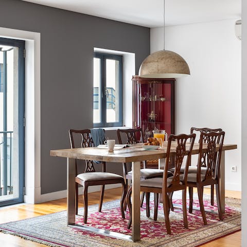 Enjoy a Portuguese style feast at the dining table