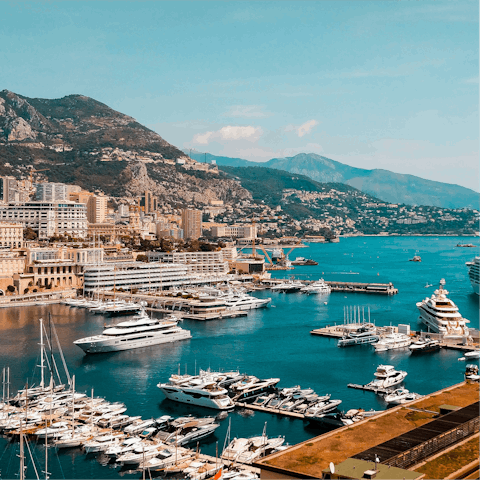 Browse boutiques and supercars in glamorous Monaco, twenty-minute drive away