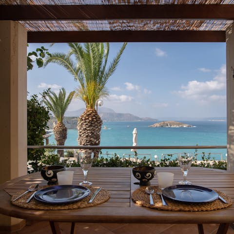 Enjoy a tasty moussaka for two under the large veranda