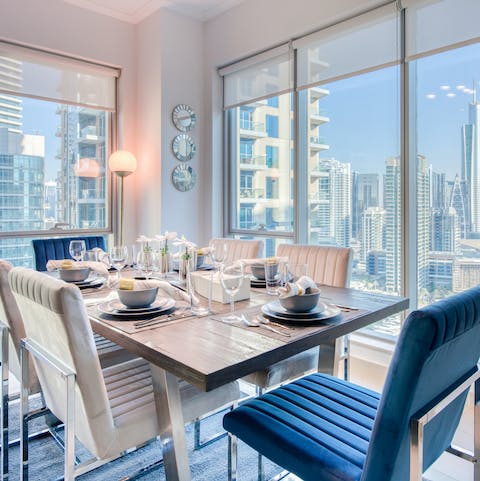 Enjoy family dinners against the backdrop of Dubai at the dining table