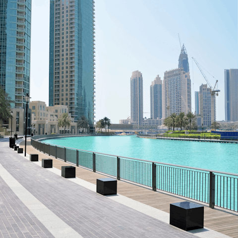 Take daily strolls along the Dubai Marina, where you'll find luxurious yachts, towering skyscrapers and vast shopping malls