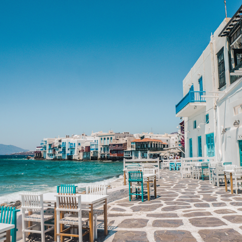 Make the ten-minute drive (or leisurely boat trip) to buzzing Mykonos Town