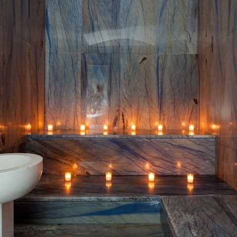 Soothe sore muscles in the Turkish hammam hewn from a single slab of Tinos marble
