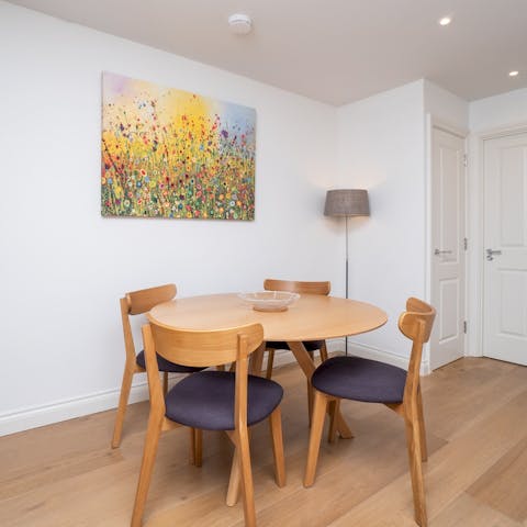 Tuck into traditional British fayre of fish and chips at the dining table