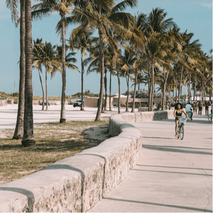 Hire bikes to explore the iconic Miami Beach Boardwalk