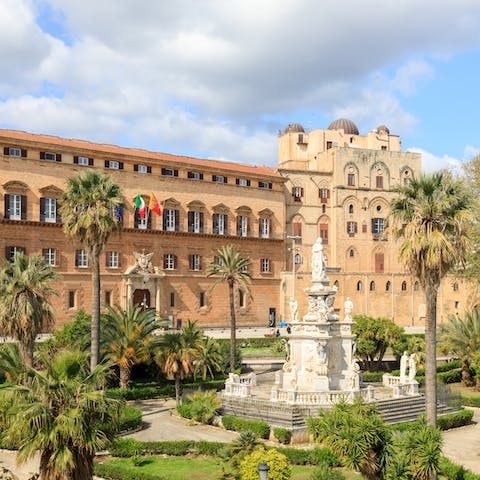 Explore Palermo's 9th-century Palazzo dei Normanni, a twenty-second stroll away