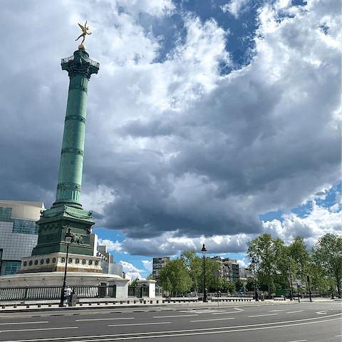 Stroll less than ten minutes down the road to the historic Place de la Bastille