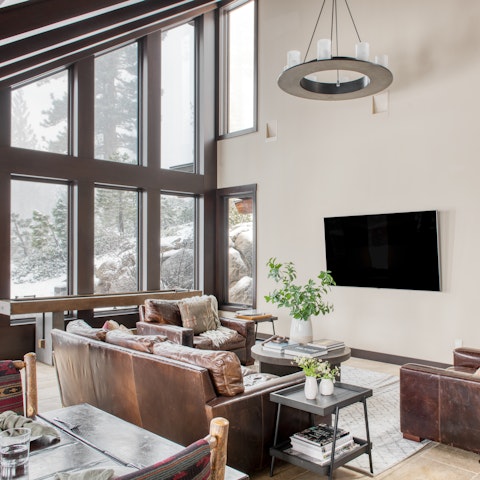 Curl up on the plump leather sofas for a movie night