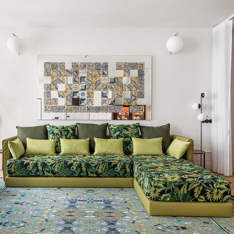 End a day of exploration in the vintage-chic living room