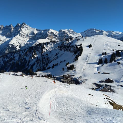 Take advantage of the majestic location and explore downtown Villars, a six-minute drive away