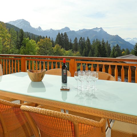 Enjoy your meals in the fresh air on the terrace, drinking in the stunning mountain scenery