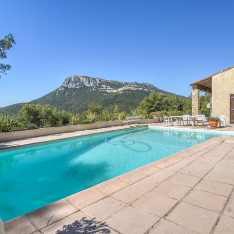 Take in views of  Mont Coudon from the courtyard