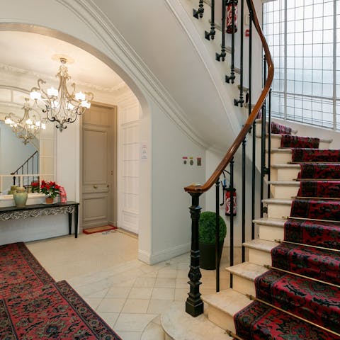 Admire the authentic Parisian features in your building's hallway