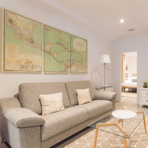 Relax on the sofa after a busy day in Madrid