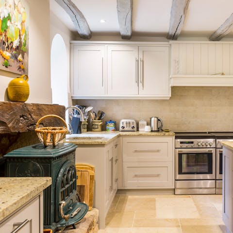 Whip up a feast in the rustic kitchen