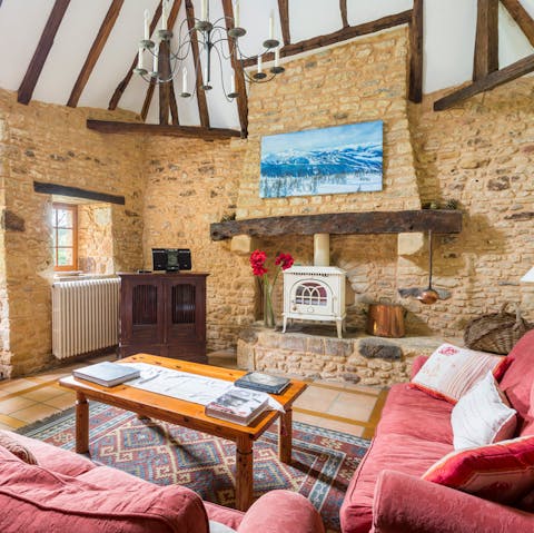 Cosy up around the wood-burning stove