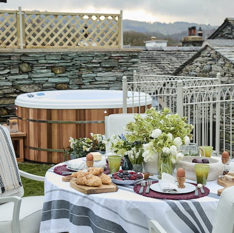 Find a blissful state of relaxation in the garden hot tub