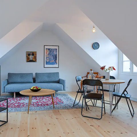 Relax in your welcoming top-floor space at the end of the day