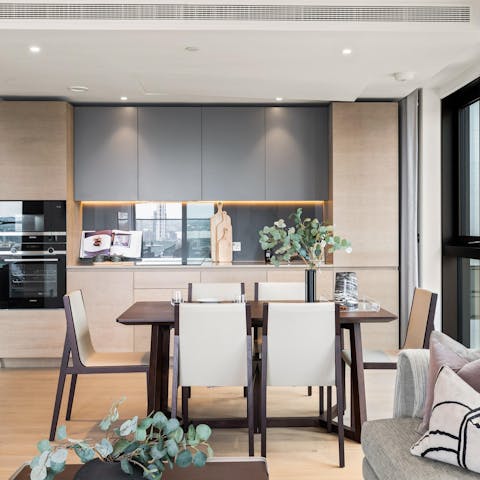 Cook up a traditional roast dinner to enjoy at the smart dining table