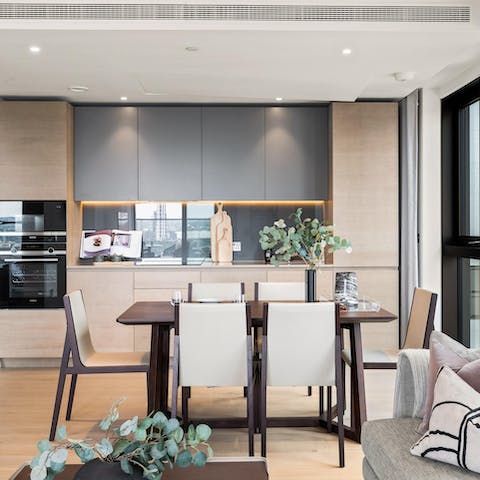 Cook up a traditional roast dinner to enjoy at the smart dining table