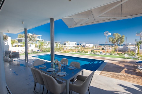 Dine in the shade or stretch out beside the pool under the Cypriot sun