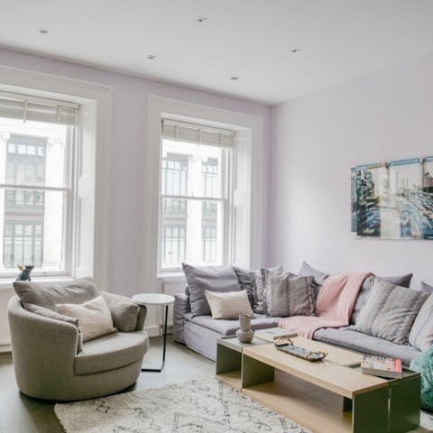 Chill out on the comfy sofa, which doubles as a bed for two