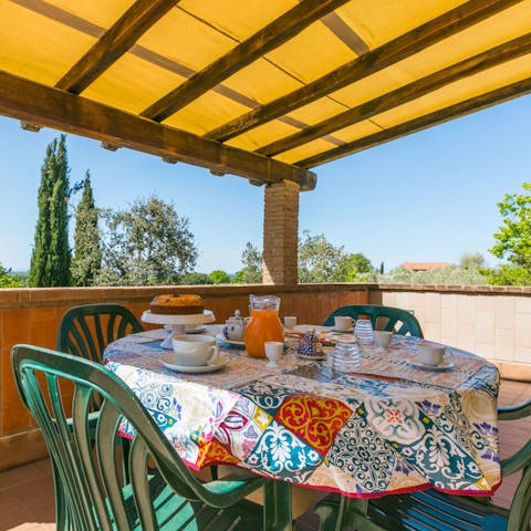 Eat outside each day on your covered terrace